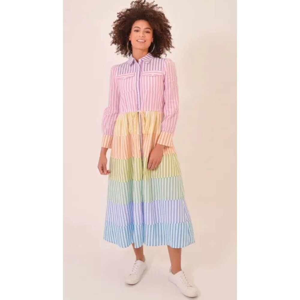 Anthropologie English Factory Maxi Shirt Dress Preppy Collar Button Stripe L NWT